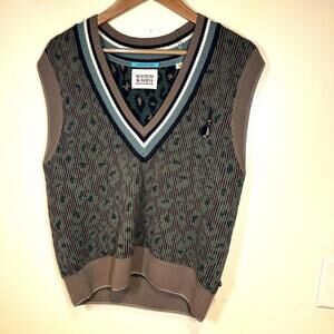 Scotch & Soda Leopard Jacquard Knitted Oversized Sleeveless Sweater Vest SIZE S